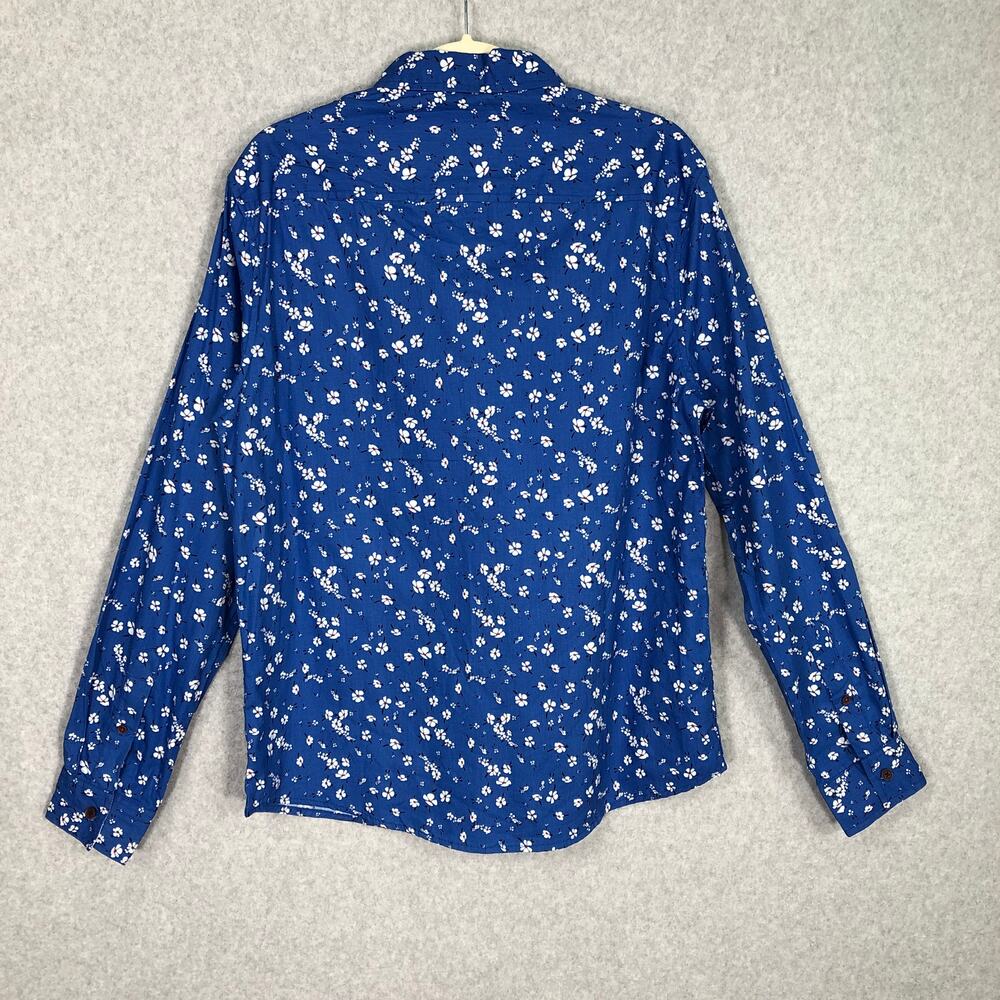 NEW Eighth Avenue Blue Floral Button Down Shirt Mens Medium Cotton Flip Cuff - Picture 6 of 12